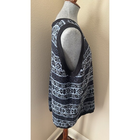 Vintage Season Ticket Woman Size 1X Blue Fair Isle Nordic Sweater Vest - Picture 3 of 6